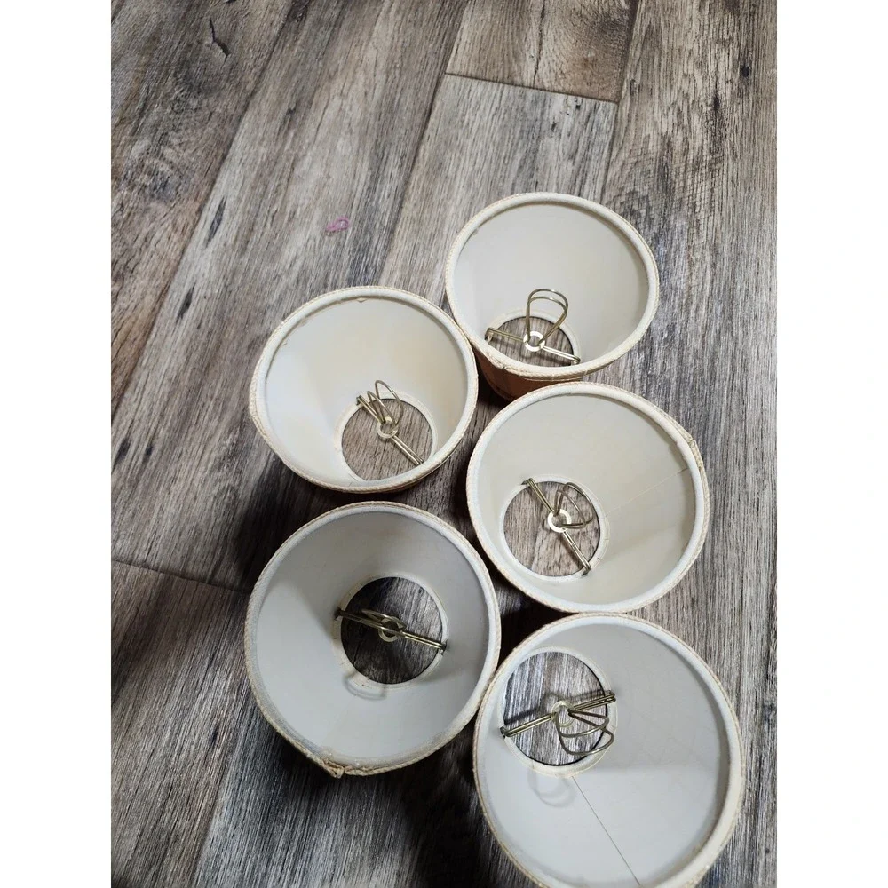 5 Vintage Mini Lamp Shades Beige Diamond Pattern Lot New Old Stock